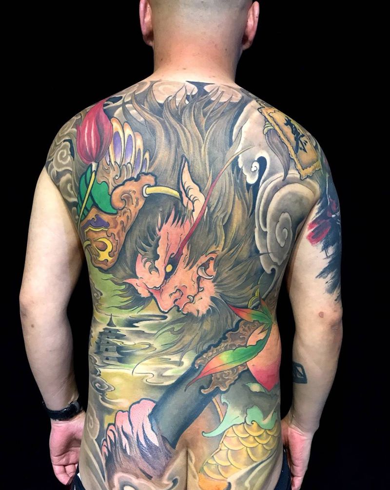 大圣满背纹身图片_成品背部传统鬼神纹身图案