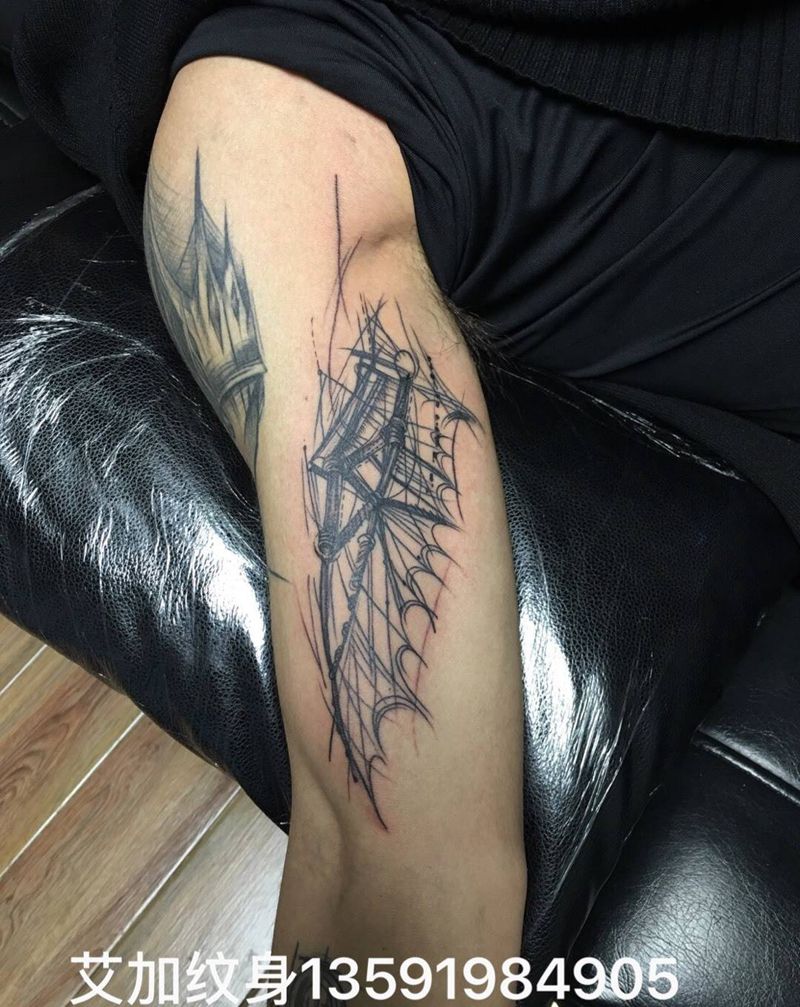 素描翅膀纹身图片