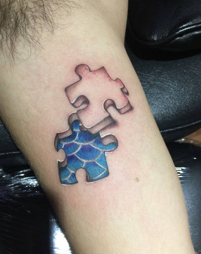 立体小拼图纹身图片_成品手臂几何清新纹身图案