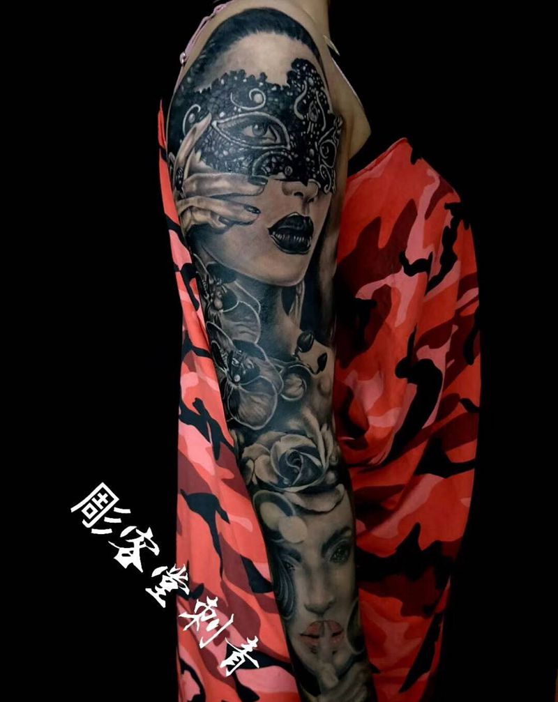 欧美花臂美女纹身图片_成品手臂写实欧美原创人物纹身图案