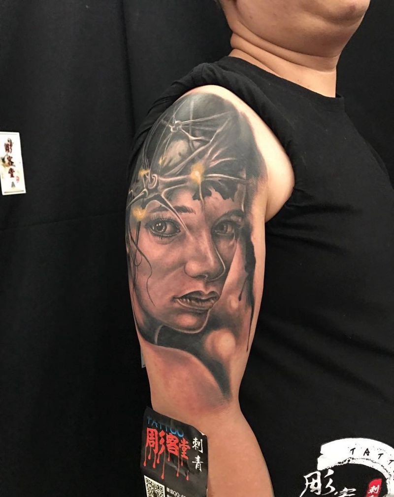 欧美美女纹身图片_成品手臂欧美人物纹身图案