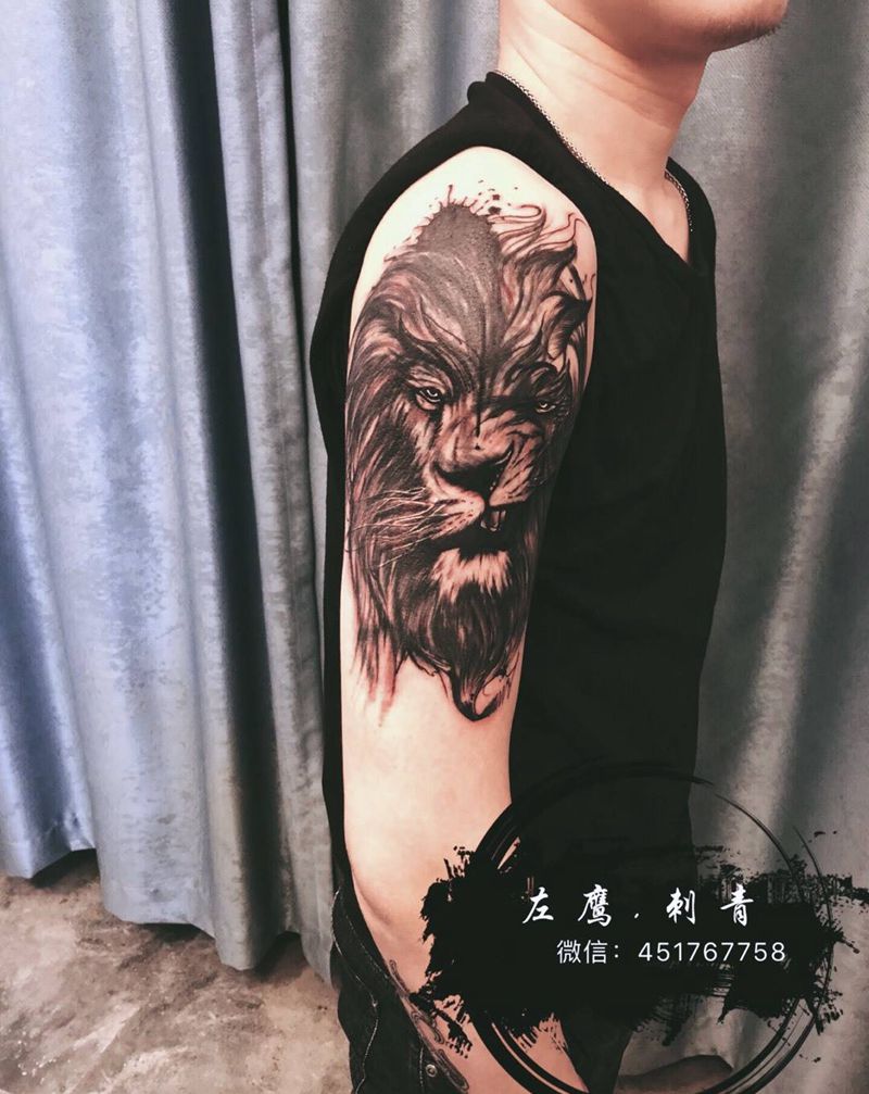 狮子遮盖纹身图片
