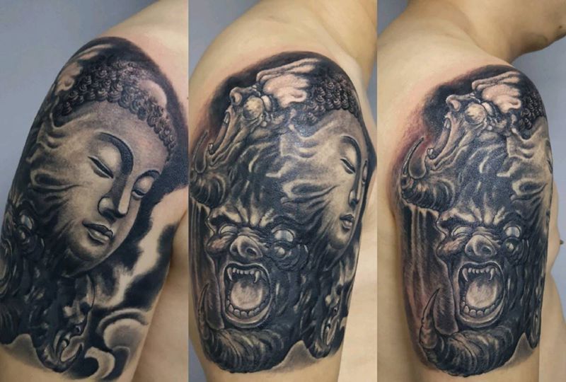 遮盖魔佛纹身图片_新传统纹身图案