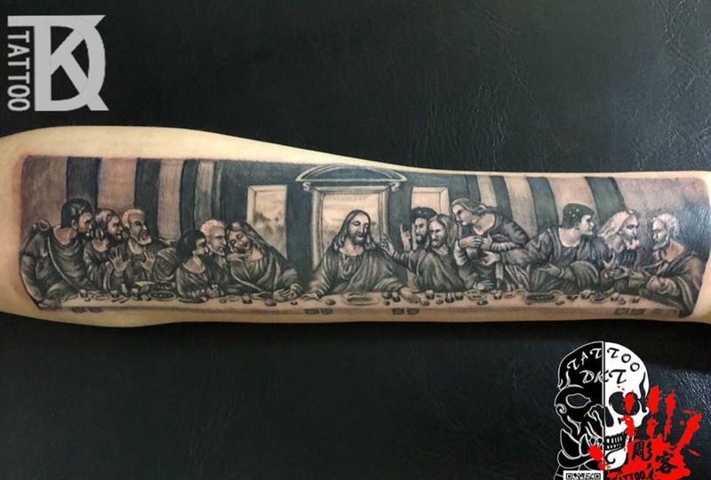 最后的晚餐纹身图片_手臂欧美写实纹身图案