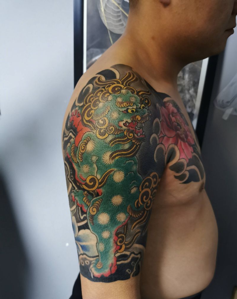 唐狮子纹身图片_新传统老传统纹身图案