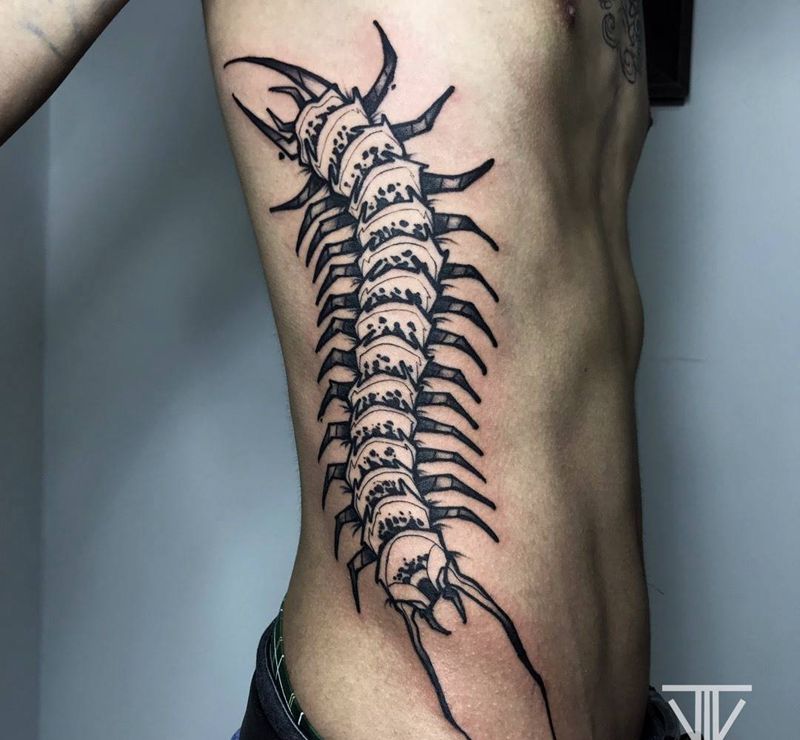 蜈蚣纹身图片_腰部腹部New SchoolOld School纹身图案