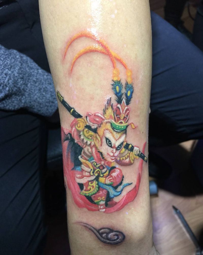 小猴子纹身图片_成品手臂纹身图案