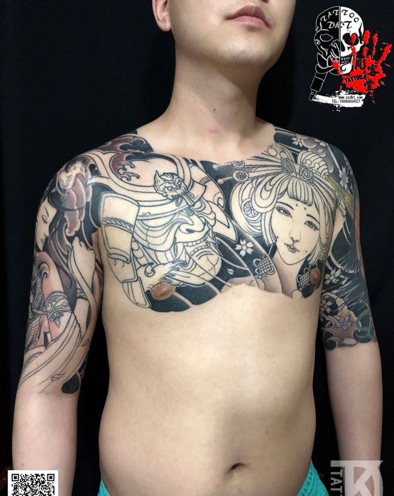 花胸未完成待续纹身图片_胸部原创传统纹身图案