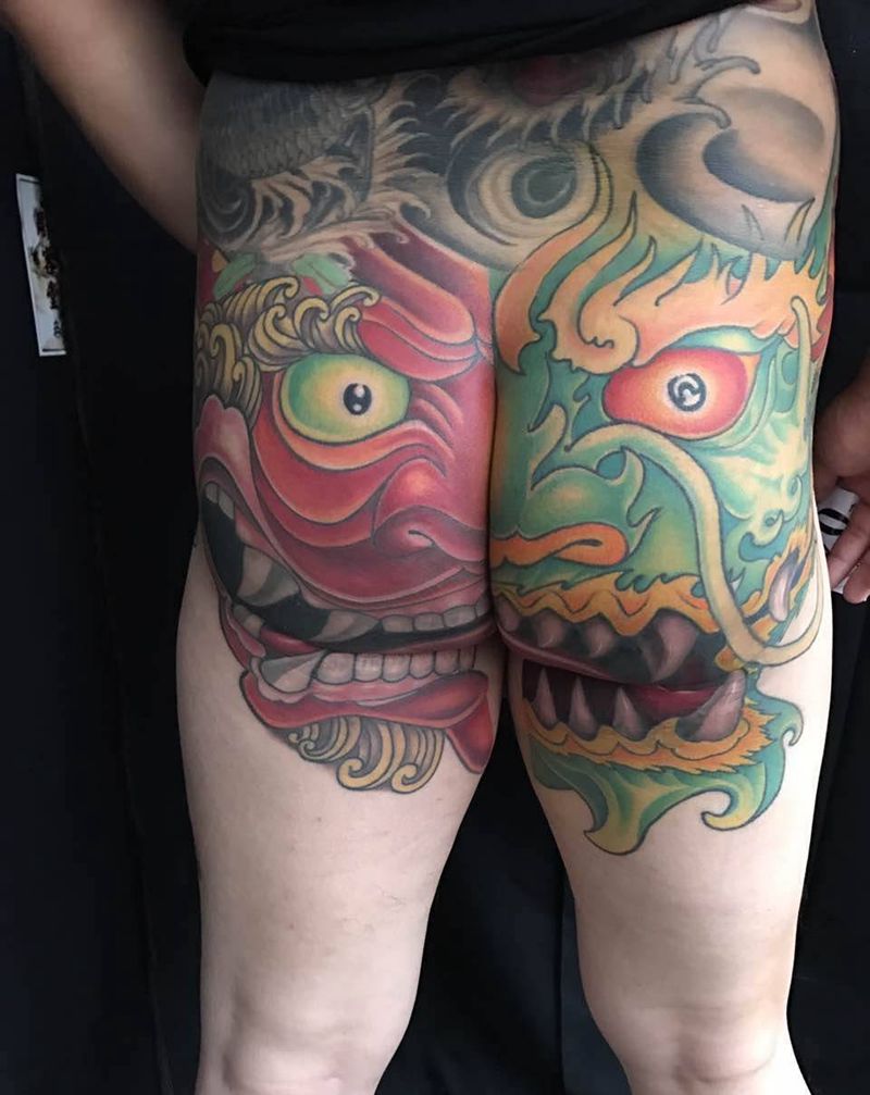 舞龙舞狮纹身图片_成品臀部传统动物原创纹身图案