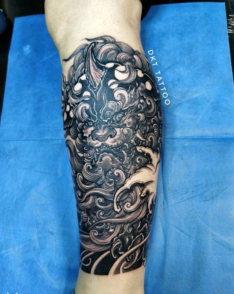 富贵唐狮纹身图片_新传统纹身图案