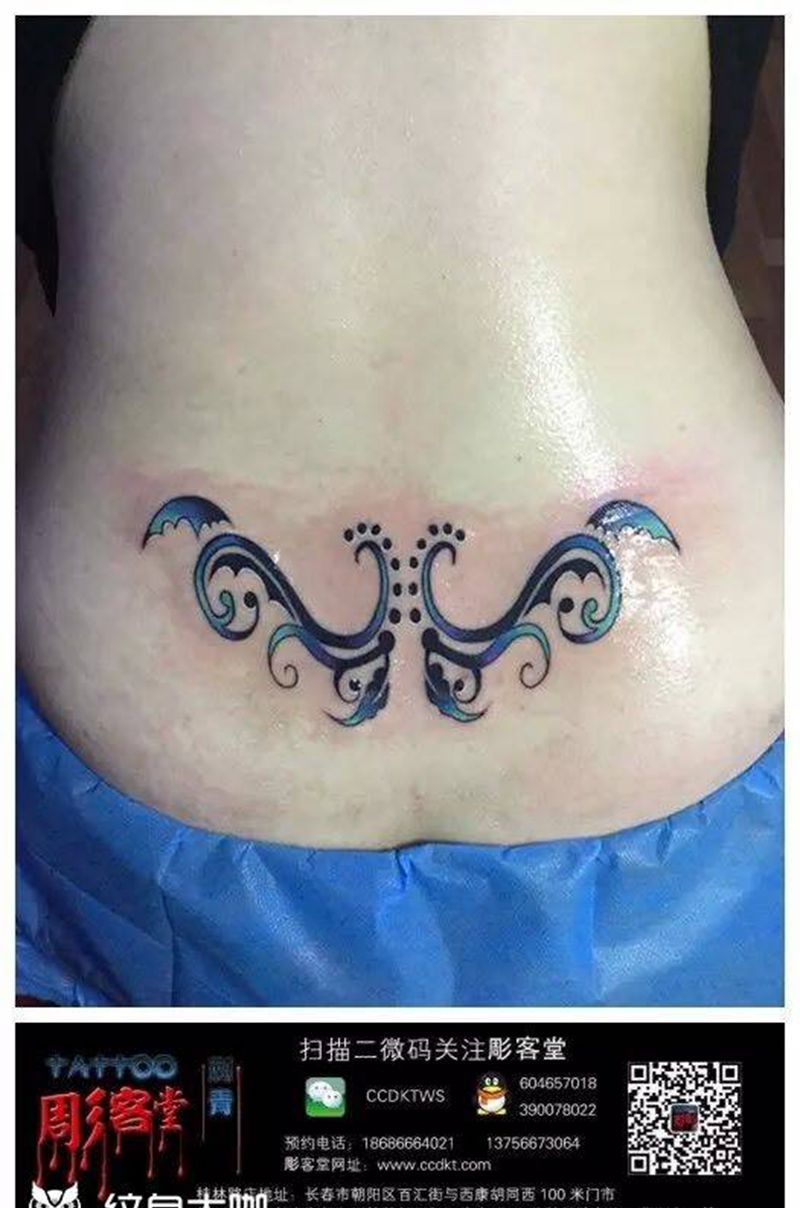 腰花纹身图片_腰部清新图腾纹身图案