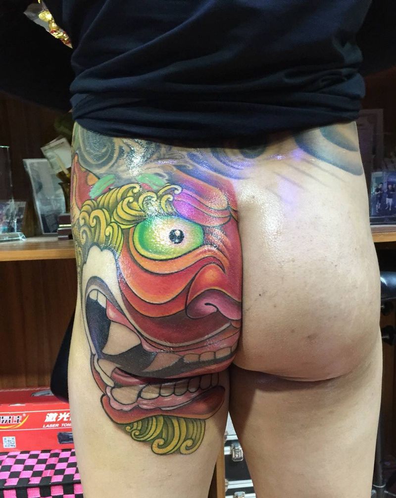 AB面唐狮   未完成待续纹身图片