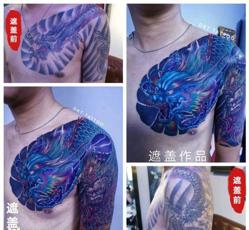 部分遮盖作品纹身图片_胸部背部新传统欧美写实遮盖纹身图案