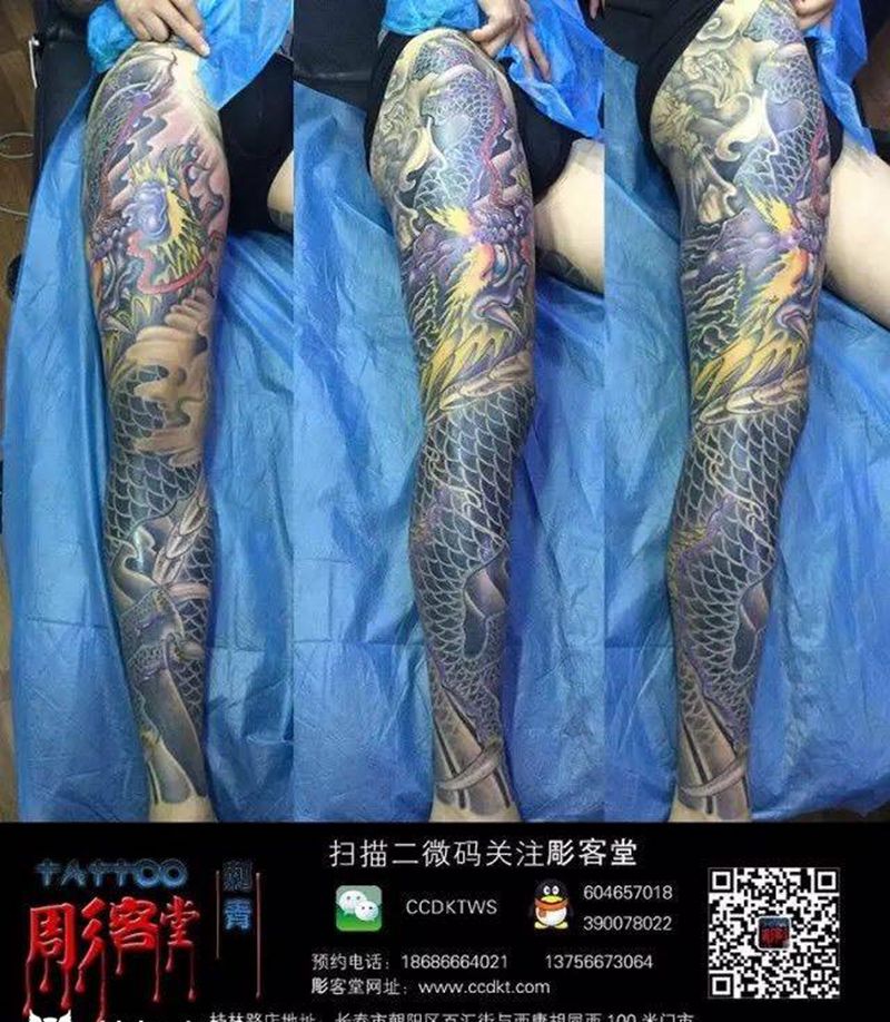 盘腿龙纹身图片_成品腿部传统动物纹身图案