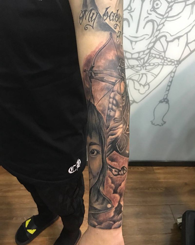 家庭花臂纹身图片