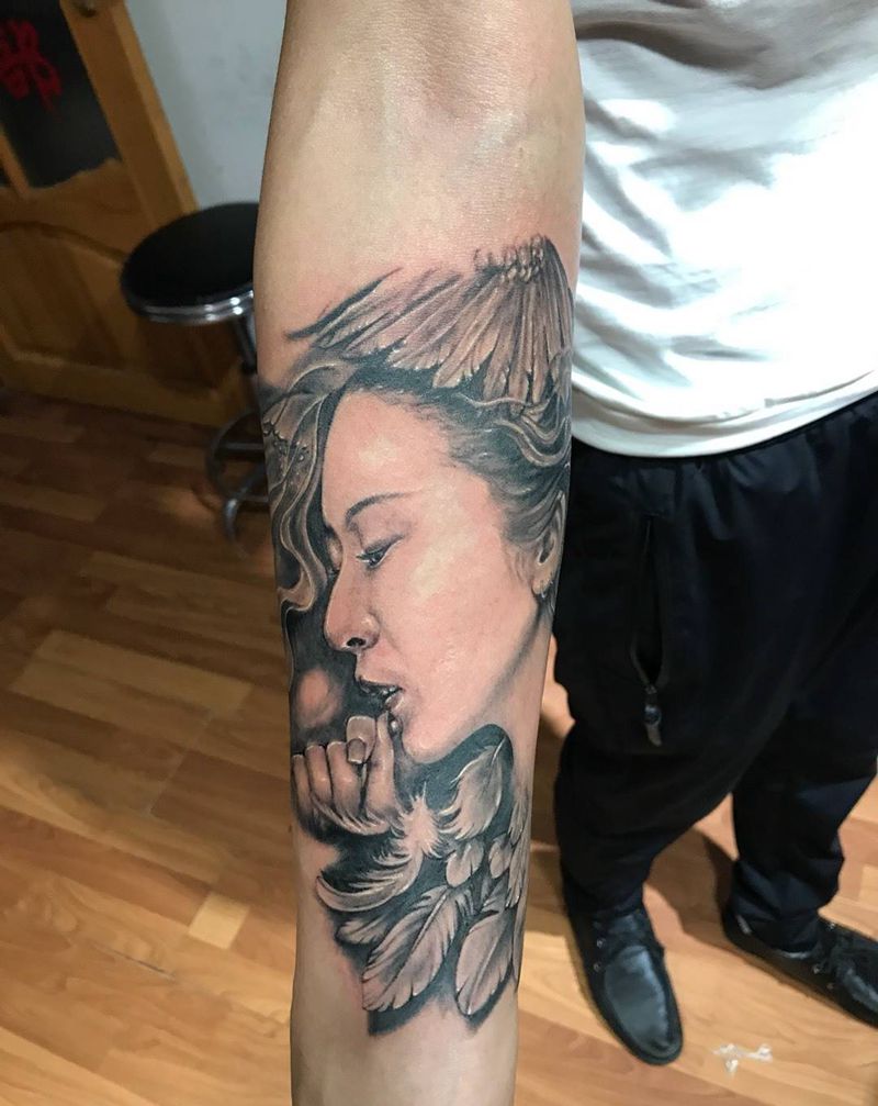 欧美黑灰写实 美女纹身图片_手臂欧美写实肖像原创人物纹身图案