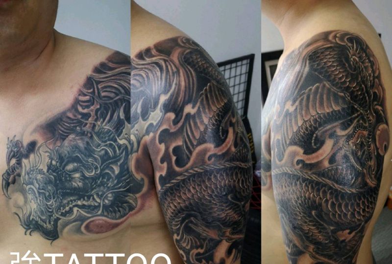 龍  老了纹身图片_新传统纹身图案