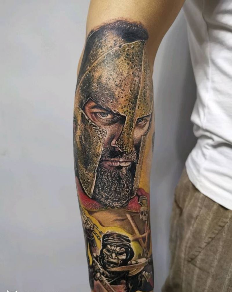 斯巴达300勇士纹身图片_手臂欧美写实纹身图案