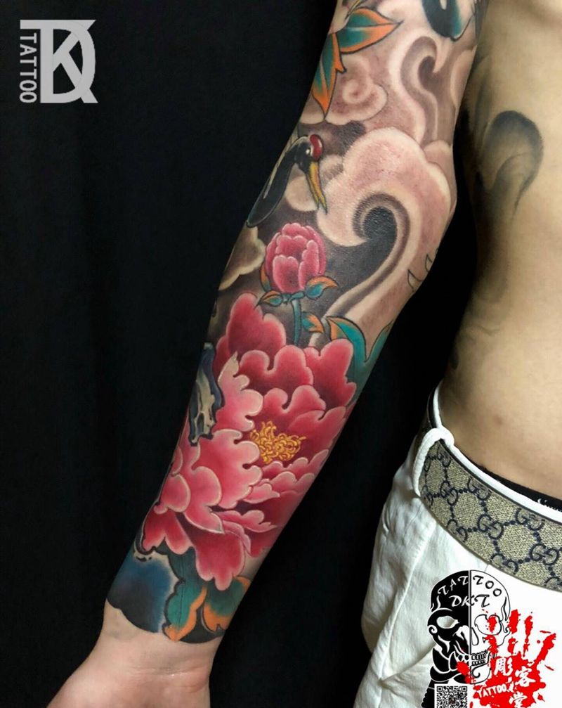 遮盖未完成待续纹身图片_手臂传统国画植物动物纹身图案
