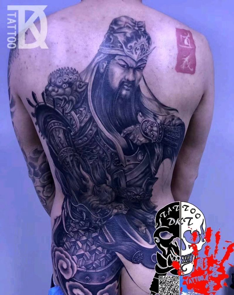 满背关公未完成待续纹身图片_背部欧美写实新传统纹身图案