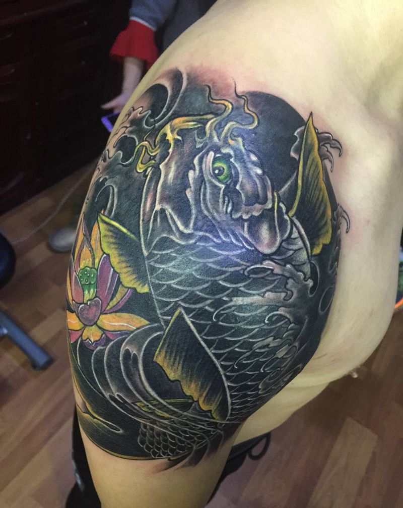 遮盖 鲤鱼纹身图片