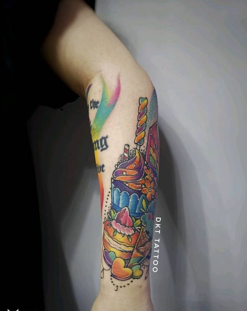 粉嫩纹身纹身图片_手臂New School水彩纹身图案