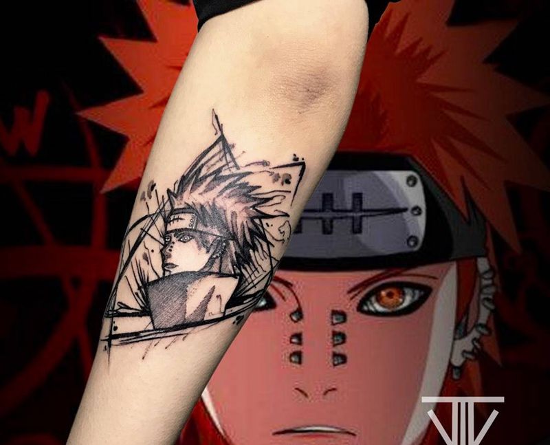 火影佩恩纹身图片_手臂图腾点刺纹身图案