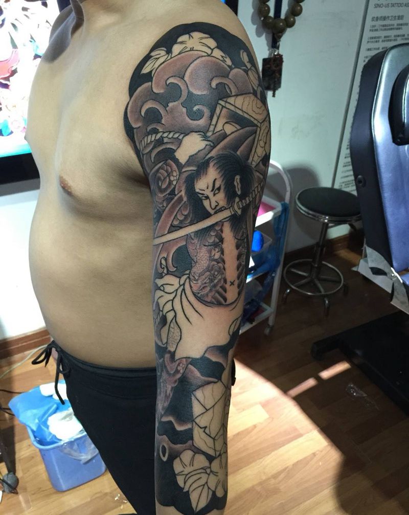 七分袖 未完成待续纹身图片_手臂传统人物纹身图案