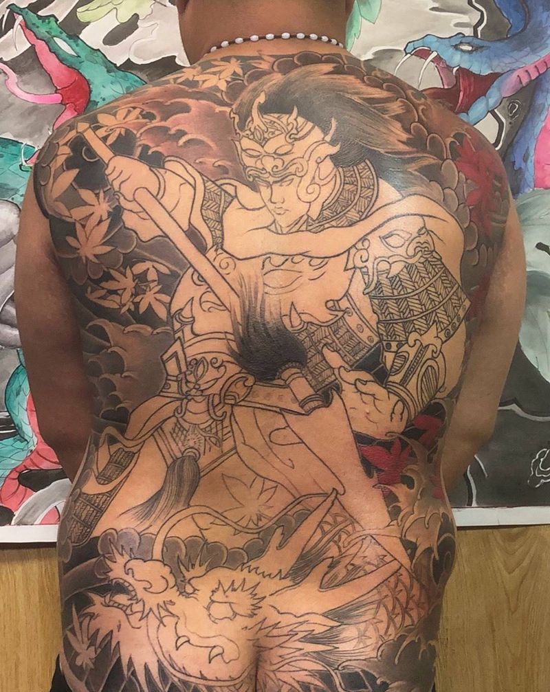 满背赵云 未完成纹身图片