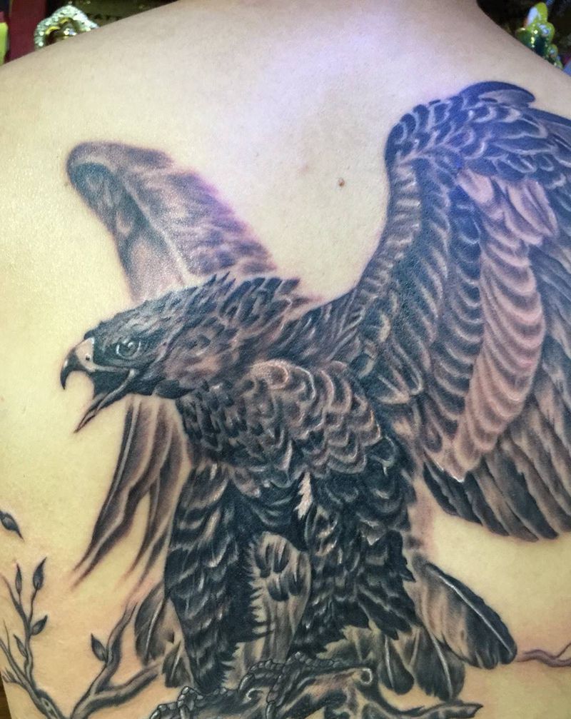 大鹏展翅纹身图片_成品动物国画纹身图案