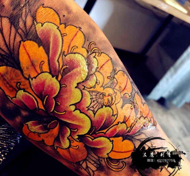 牡丹遮盖纹身图片