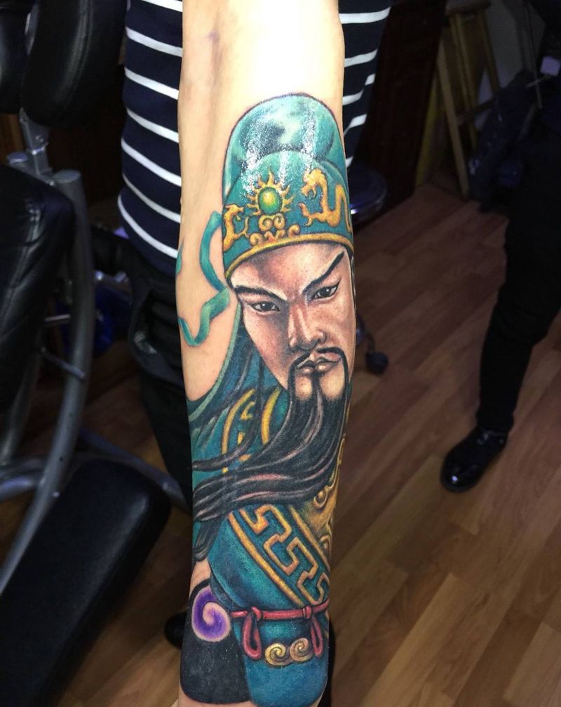 花臂关公部分 未完成待续纹身图片_手臂传统人物纹身图案