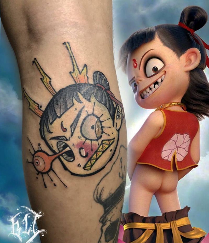 哪吒纹身图片_腿部Old SchoolNew School纹身图案