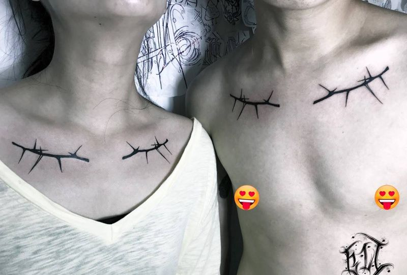 情侣荆棘纹身图片_胸部肩部图腾纹身图案