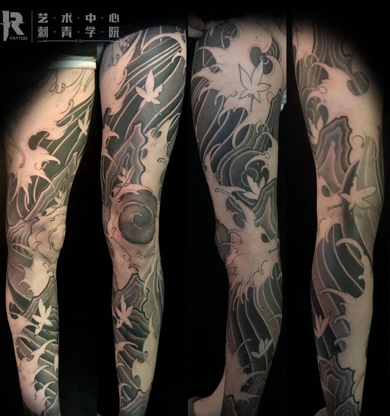 手绘浪腿 未完成纹身图片