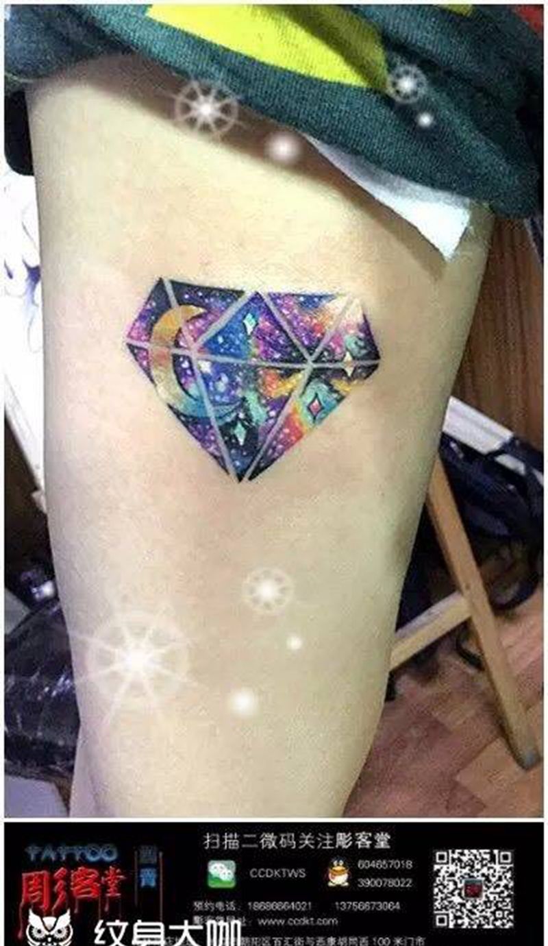 星空钻石纹身图片_成品手臂清新几何纹身图案