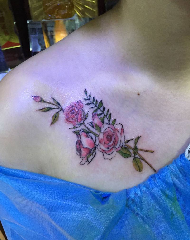 小花纹身图片_成品清新胸部纹身图案