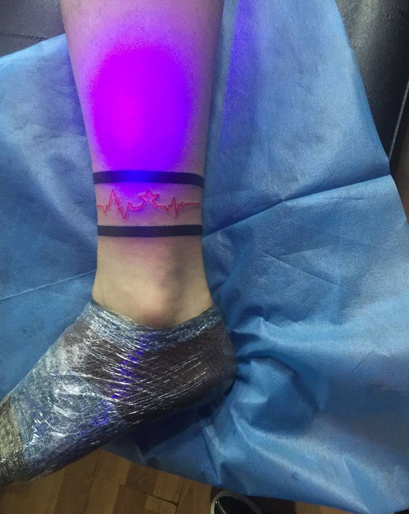 荧光纹身纹身图片_成品腿部清新几何纹身图案