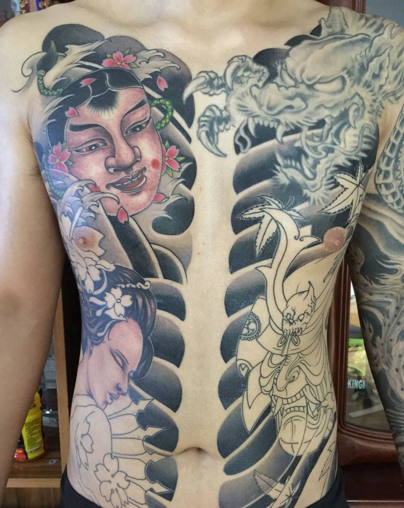 未完成待续纹身图片_胸部传统人物原创纹身图案