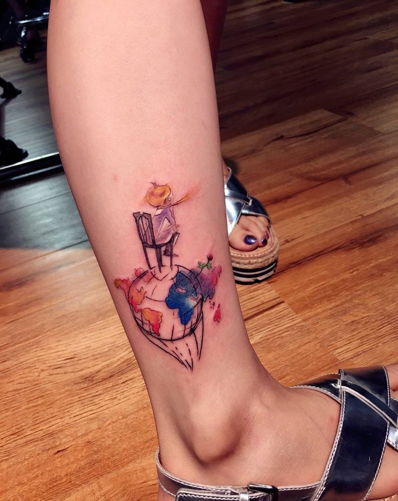 小清新纹身图片_人物插画腿部清新纹身图案