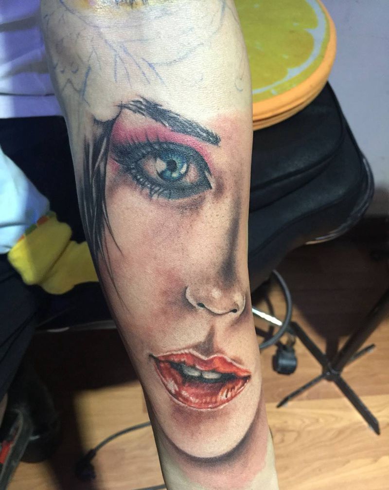 写实美女纹身图片_手臂写实欧美肖像原创人物纹身图案