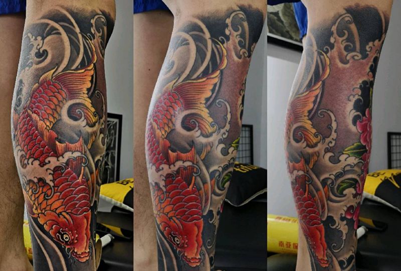 包小腿纹身图片_新传统老传统纹身图案