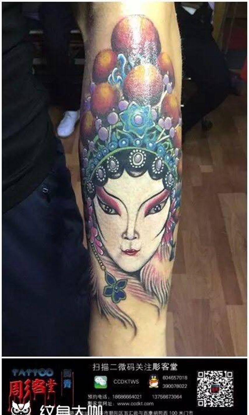花旦纹身图片_手臂传统人物纹身图案