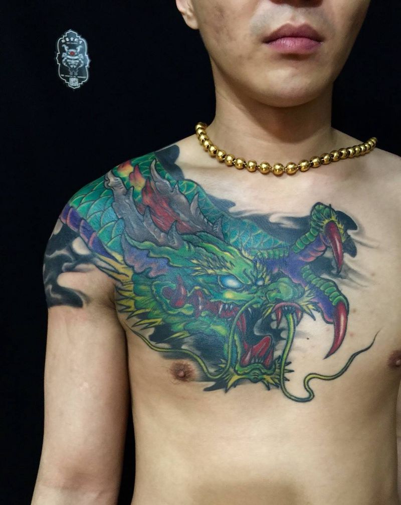 强力新盖中盖 前后对比纹身图片_原创背部传统动物纹身图案