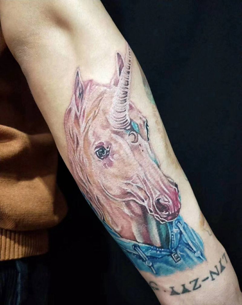 独角兽纹身图片_成品手臂欧美动物纹身图案