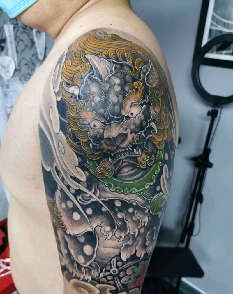 唐狮子纹身图片_新传统纹身图案