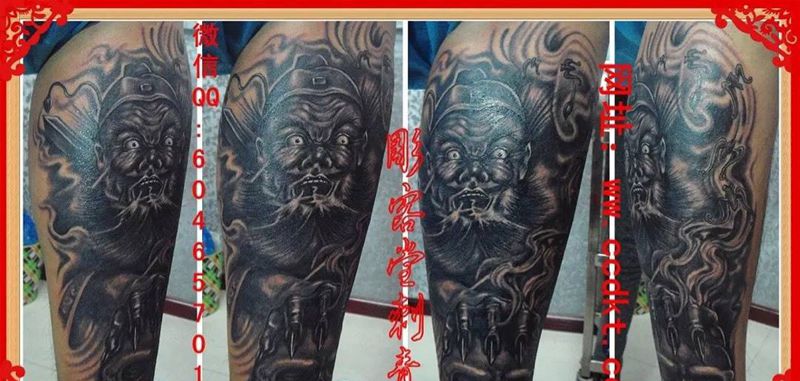 钟馗纹身图片_腿部传统人物纹身图案