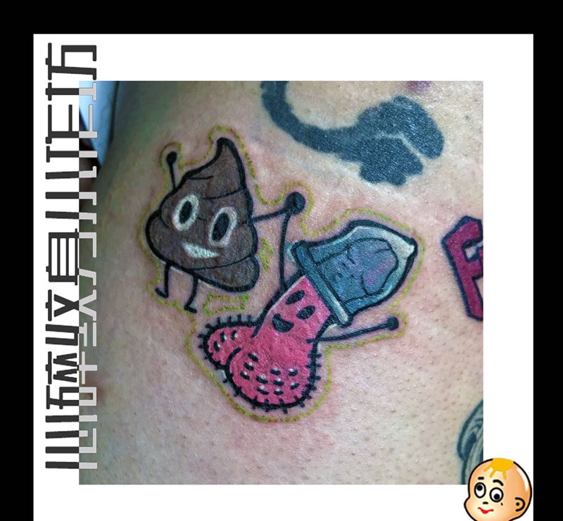 newschool大便纹身图片_腰部臀部New School纹身图案