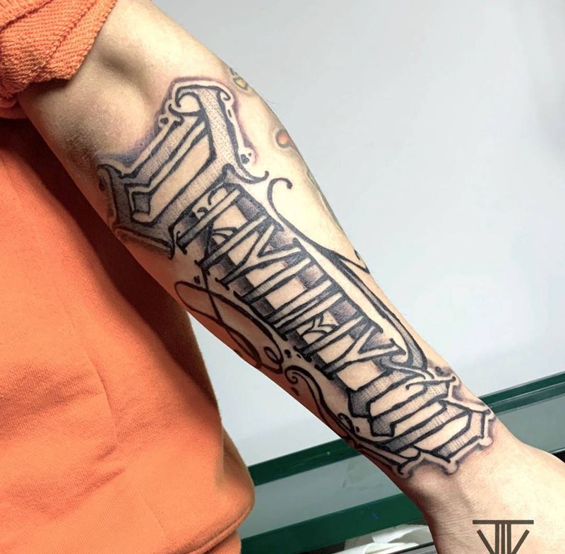 奇卡诺话题字纹身图片_手臂花体字纹身图案