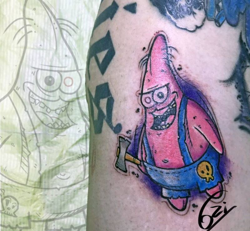 斧头帮派大星纹身图片_腹部手臂New SchoolOld School纹身图案